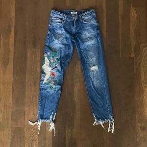 Zara Embroidered Crop Jeans